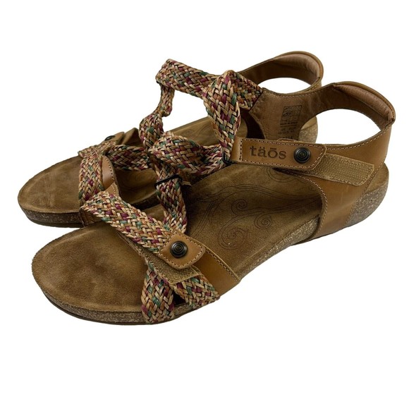 Taos Shoes - Taos Trulie Strappy Sandals Shoes Braided Leather Tan 41 10-10.5 Women